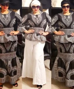 Social Butterfly Collection Two Piece Black White Dashiki Print Set