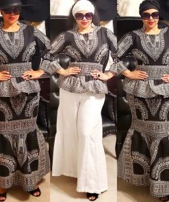 Social Butterfly Collection Two Piece Black White Dashiki Print Set