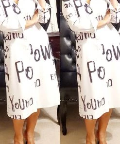 Social Butterfly Collection New Arrivals White Black Print Button Down Shirt Dress