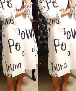 Social Butterfly Collection New Arrivals White Black Print Button Down Shirt Dress
