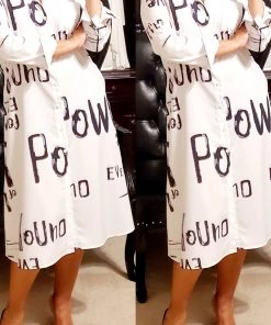 Social Butterfly Collection New Arrivals White Black Print Button Down Shirt Dress