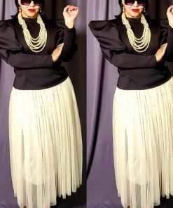 Social Butterfly Collection New Long Cream Color Stone Embellished Pearl Necklace