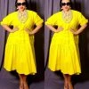Social Butterfly Collection New Arrivals Yellow Plus Size Boho Style Below The Knee Dress