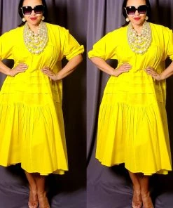 Social Butterfly Collection New Arrivals Yellow Plus Size Boho Style Below The Knee Dress
