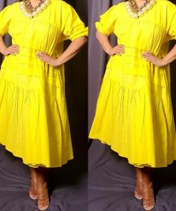 Social Butterfly Collection New Arrivals Yellow Plus Size Boho Style Below The Knee Dress