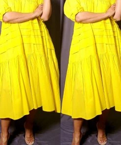 Social Butterfly Collection New Arrivals Yellow Plus Size Boho Style Below The Knee Dress
