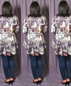 Social Butterfly Collection New Arrivals High Fashion Faces Button Down High Low Top