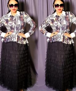 Social Butterfly Collection New Arrivals High Fashion Faces Button Down High Low Top