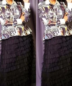 Social Butterfly Collection New Arrivals High Fashion Faces Button Down High Low Top