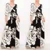 Social Butterfly Collection New Arrivals Black Ivory Print Faux Wrap Maxi Dress
