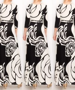 Social Butterfly Collection New Arrivals Black Ivory Print Faux Wrap Maxi Dress