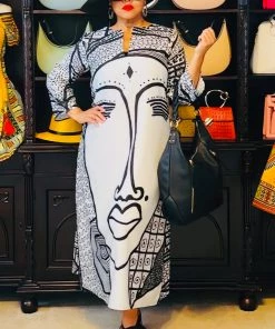 Social Butterfly Collection New Arrivals Black White Abstract Face Comfy Dress