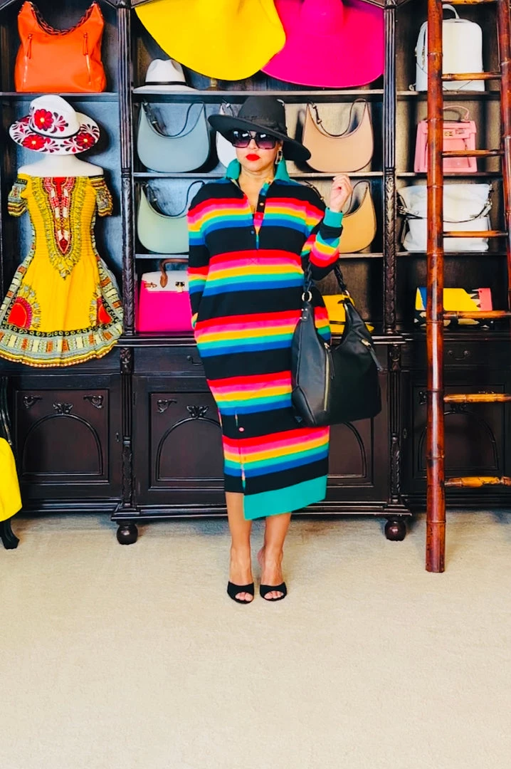 Social Butterfly Collection Multi Color Striped Long Shirt Dress 9 Social Butterfly Collection Multi Color Striped Long Shirt Dress