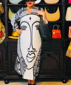 Social Butterfly Collection New Arrivals Black White Abstract Face Comfy Dress