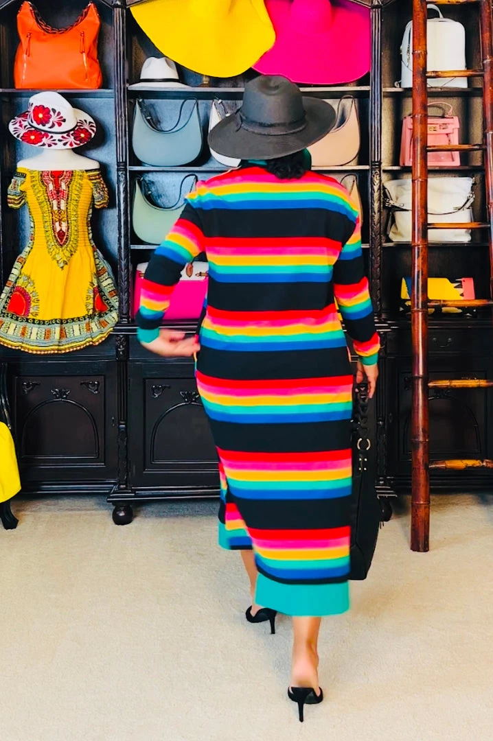 Social Butterfly Collection Multi Color Striped Long Shirt Dress 12 Social Butterfly Collection Multi Color Striped Long Shirt Dress