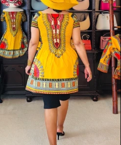Social Butterfly Collection Yellow Red Dashiki Print Dress Top New Arrivals