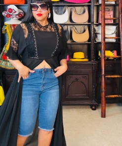 Social Butterfly Collection Black Denim Or Blue Denim Knee Length Shorts New Arrivals