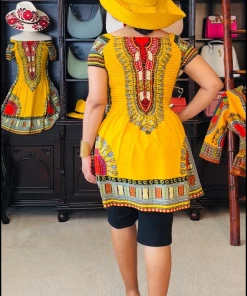 Social Butterfly Collection Yellow Red Dashiki Print Dress Top New Arrivals