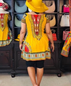 Social Butterfly Collection Yellow Red Dashiki Print Dress Top New Arrivals