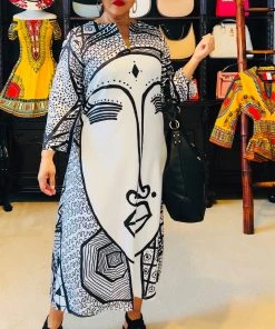 Social Butterfly Collection New Arrivals Black White Abstract Face Comfy Dress