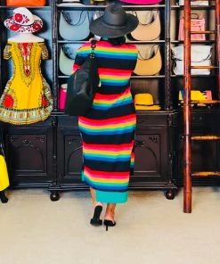 Social Butterfly Collection Stripe Multi Color Long Shirt Dress New Arrivals