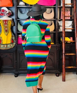 Social Butterfly Collection Stripe Multi Color Long Shirt Dress New Arrivals