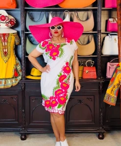 Social Butterfly Collection Pink Flower Embroidered Dress