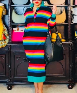 Social Butterfly Collection Stripe Multi Color Long Shirt Dress New Arrivals