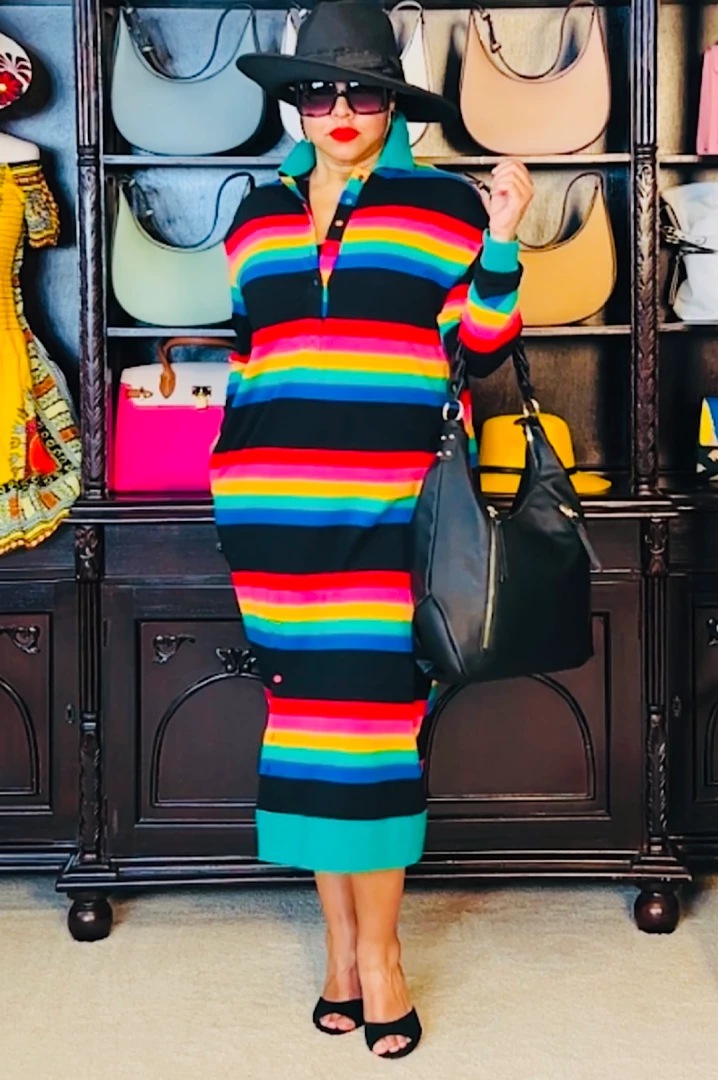 Social Butterfly Collection Multi Color Striped Long Shirt Dress 3 Social Butterfly Collection Multi Color Striped Long Shirt Dress