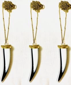 Social Butterfly Collection Sale Black White Antique Gold Chain Horn Necklace