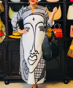 Social Butterfly Collection New Arrivals Black White Abstract Face Comfy Dress