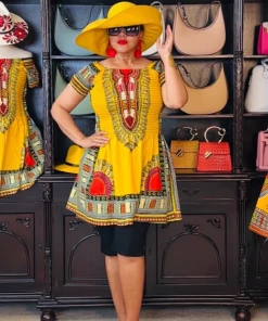 Social Butterfly Collection Yellow Red Dashiki Print Dress Top New Arrivals