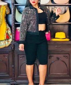 Social Butterfly Collection Black Denim Or Blue Denim Knee Length Shorts New Arrivals