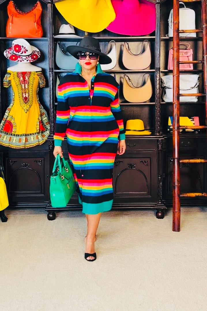 Social Butterfly Collection Multi Color Striped Long Shirt Dress 10 Social Butterfly Collection Multi Color Striped Long Shirt Dress