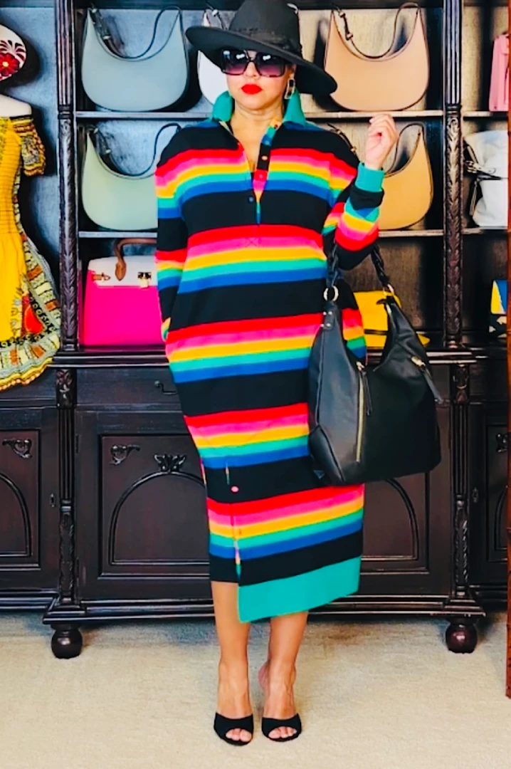 Social Butterfly Collection Multi Color Striped Long Shirt Dress 4 Social Butterfly Collection Multi Color Striped Long Shirt Dress