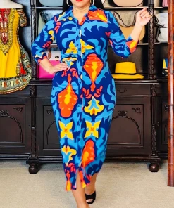 Social Butterfly Collection New Arrivals Blue Multi Abstract Print Button Down Dress