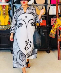 Social Butterfly Collection New Arrivals Black White Abstract Face Comfy Dress