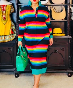 Social Butterfly Collection Stripe Multi Color Long Shirt Dress New Arrivals