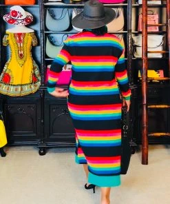 Social Butterfly Collection Stripe Multi Color Long Shirt Dress New Arrivals