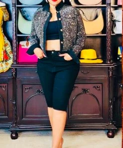 Social Butterfly Collection Black Denim Or Blue Denim Knee Length Shorts New Arrivals