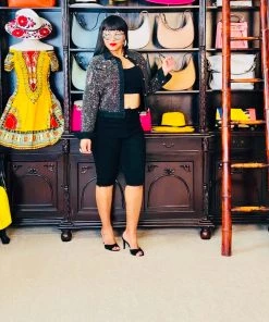 Social Butterfly Collection Black Denim Or Blue Denim Knee Length Shorts New Arrivals