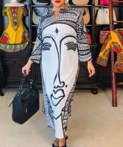 Social Butterfly Collection New Arrivals Black White Abstract Face Comfy Dress