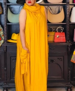 Social Butterfly Collection Golden Yellow Boho Jumpsuit Can Also Be Worn As A Maxi Dress New Arrivals