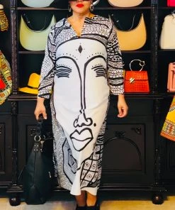 Social Butterfly Collection New Arrivals Black White Abstract Face Comfy Dress