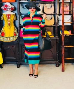 Social Butterfly Collection Multi Color Striped Long Shirt Dress 29 Social Butterfly Collection Multi Color Striped Long Shirt Dress