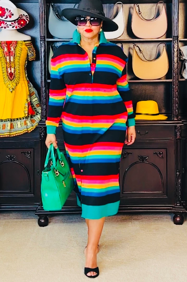 Social Butterfly Collection Multi Color Striped Long Shirt Dress 5 Social Butterfly Collection Multi Color Striped Long Shirt Dress