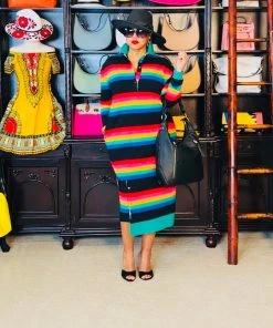 Social Butterfly Collection Stripe Multi Color Long Shirt Dress New Arrivals