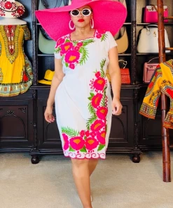 Social Butterfly Collection Pink Flower Embroidered Dress