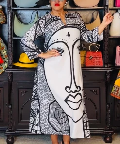 Social Butterfly Collection New Arrivals Black White Abstract Face Comfy Dress